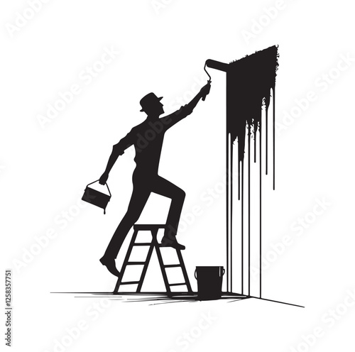 man painting a wall  silhouette vector illustration