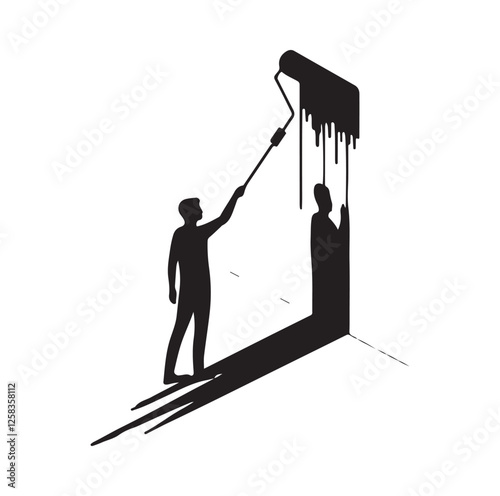 man painting a wall  silhouette vector illustration