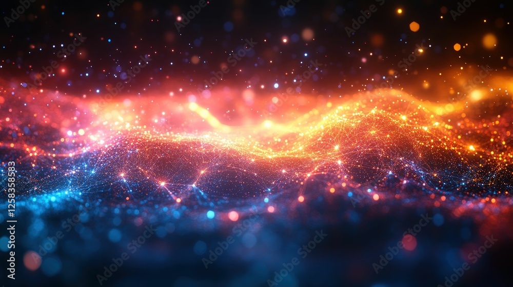 Vibrant digital landscape glowing network nodes Vibrant digital landscape glowing network nodes