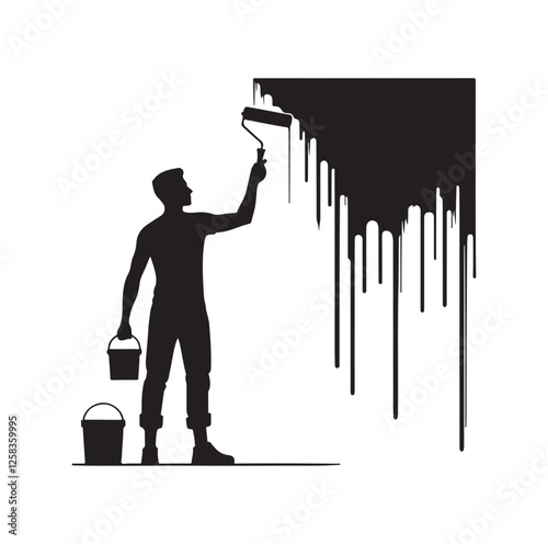 man painting a wall  silhouette vector illustration