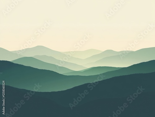 Obraz na płótnie Hazy Emerald Green Mountain Range Rolling Hills Layered Topography Calm Serene Minimalist w salonie
