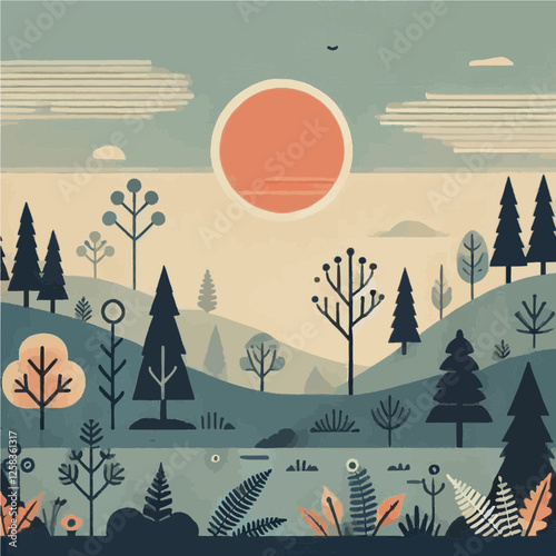 Wallpaper Mural winter landscape vector illustration Torontodigital.ca