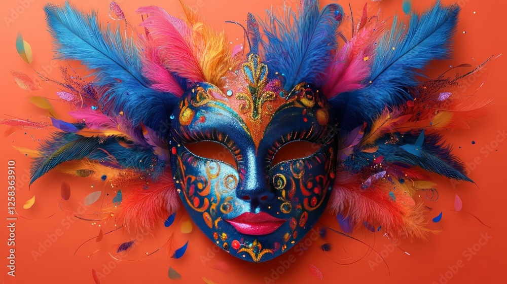 Ornate mask adorned with vibrant feathers Ornate mask adorned with vibrant feathers
