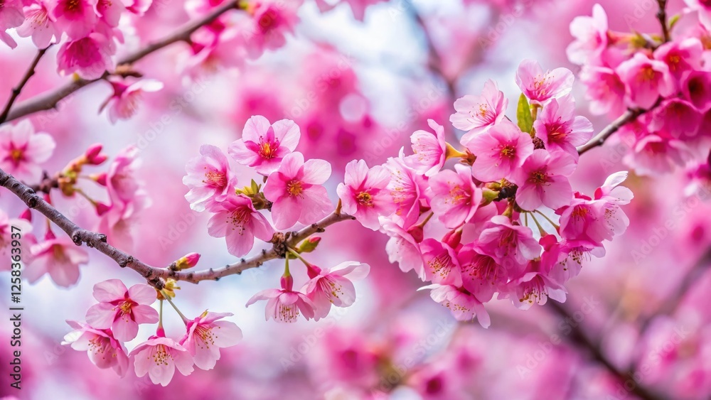 Fototapeta premium Pink Cherry Blossom Silhouette Wallpaper - High-Definition Spring Bloom Photography