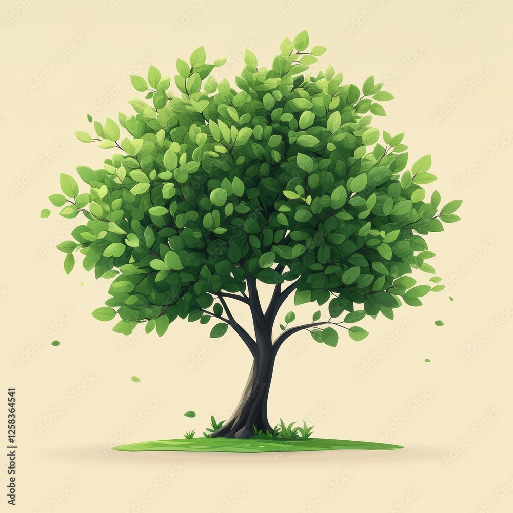 Fototapeta premium Lush Green Tree with Leafy Canopy and Smooth Trunk Symbolizing Growth and Vitality in Tranquil Ambiance