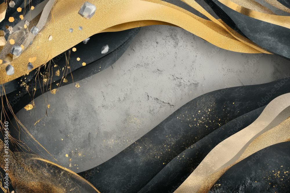 Obraz premium Abstract background with polished stone textures, combined with vibrant gold leaf and sparkling gems, creating a refined and opulent design.