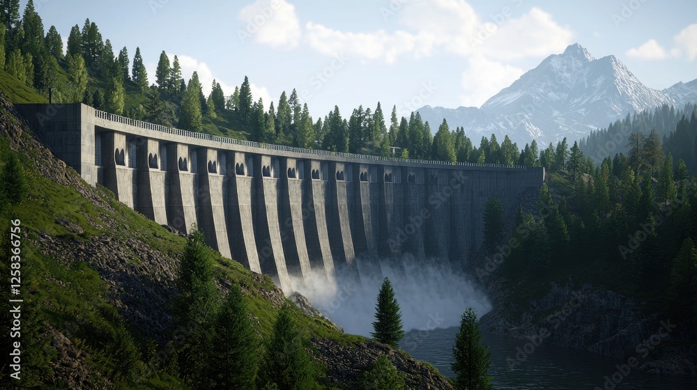Scenic View of a Concrete Dam Surrounded by Lush Green Forest Scenic View of a Concrete Dam Surrounded by Lush Green Forest