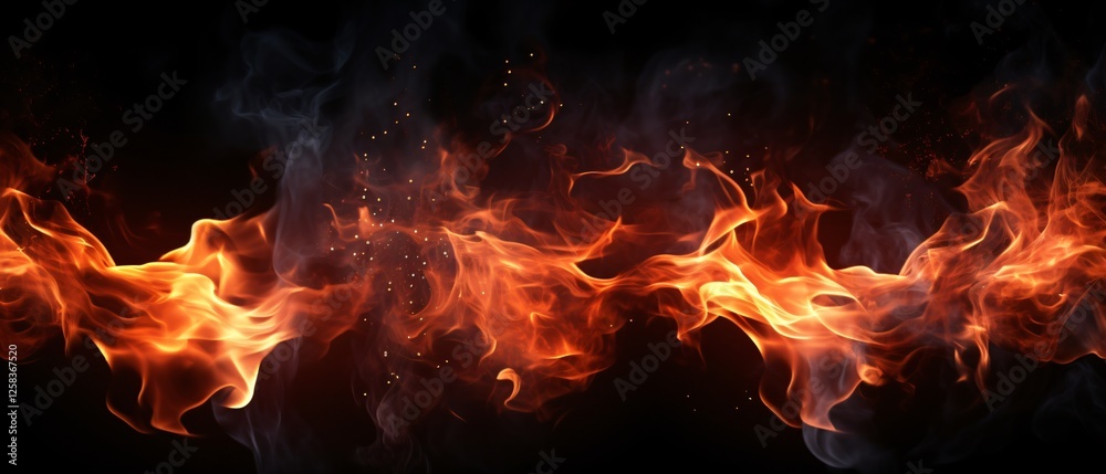 Fire Flames with Sparks on Black Background Fire Flames with Sparks on Black Background