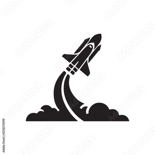 Space shuttle launching with smoke trails silhouette

