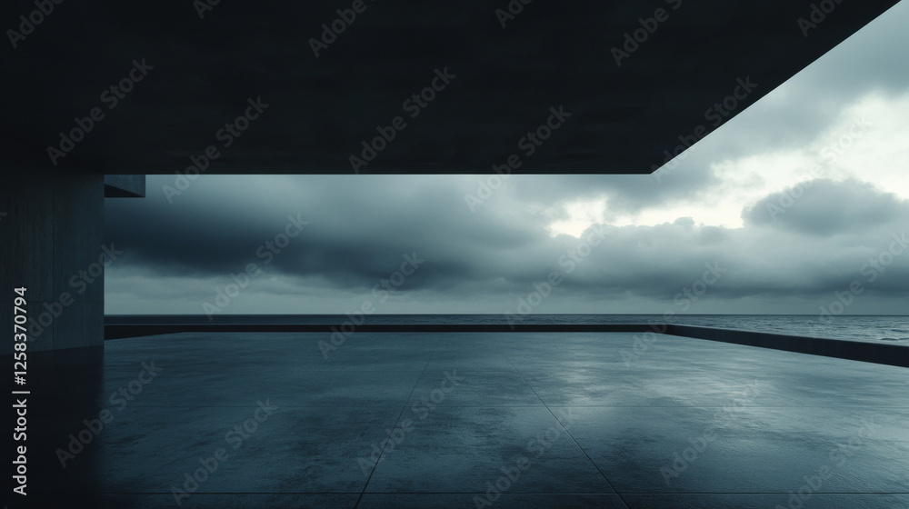 © Farid - A vast, dark sky filled with ominous clouds stretches across the horizon, contrasting starkly with the black concrete floor below, forming a dramatic backdrop
