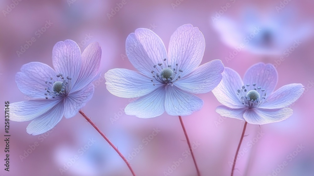 Fototapeta premium Delicate pastel flowers in soft focus garden setting