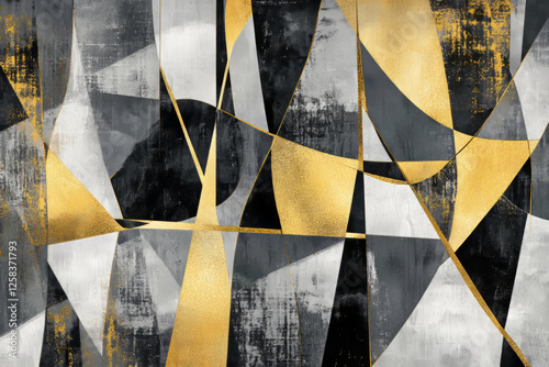 Abstract design with hand-drawn geometric shapes, blending shades of gray, gold, and black in an intricate and emotionally resonant pattern.