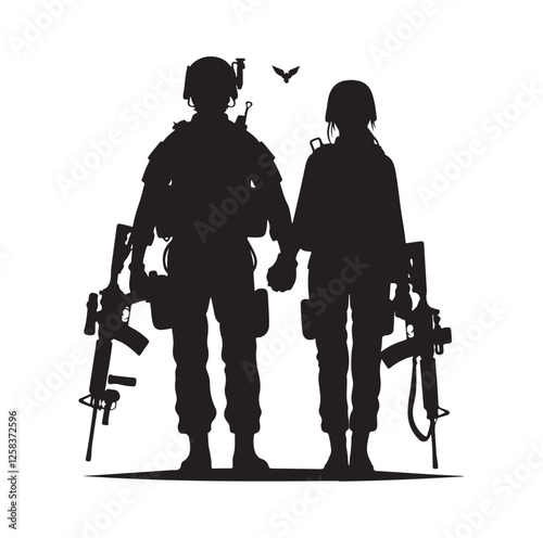 Army couple silhouette vector illustration