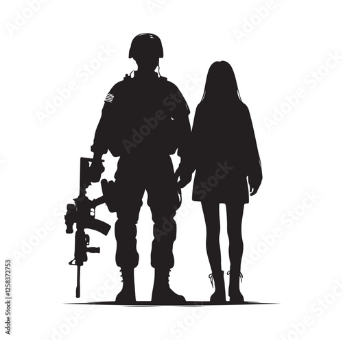 Army couple silhouette vector illustration