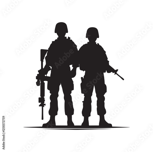Army couple silhouette vector illustration