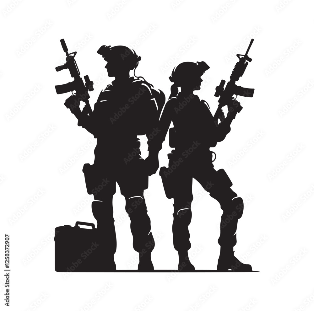 Army couple silhouette vector illustration Army couple silhouette vector illustration