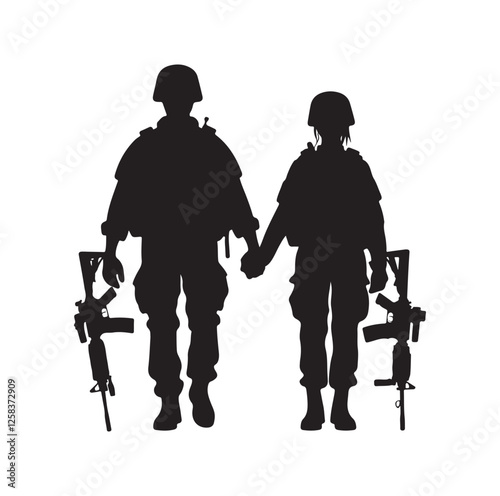 Army couple silhouette vector illustration