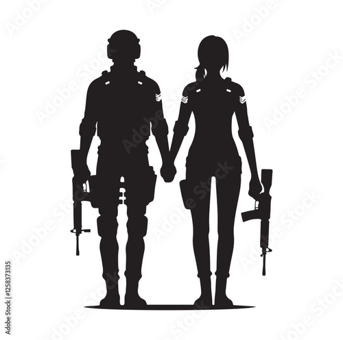 Army couple silhouette vector illustration