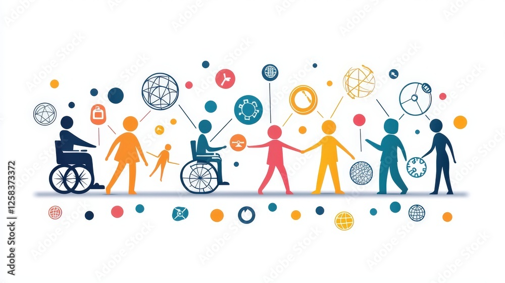 A bright and engaging disability inclusion banner, with stylized figures representing different abilities, connected by abstract shapes symbolizing unity and visibility. A bright and engaging disability inclusion banner, with stylized figures representing different abilities, connected by abstract shapes symbolizing unity and visibility.
