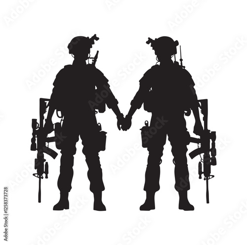Army couple silhouette vector illustration