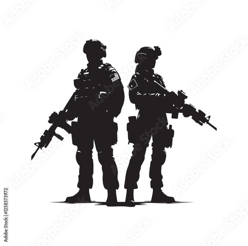 Army couple silhouette vector illustration