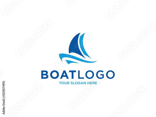 Blue Gradient Sailboat Logo with Abstract Wave Elements