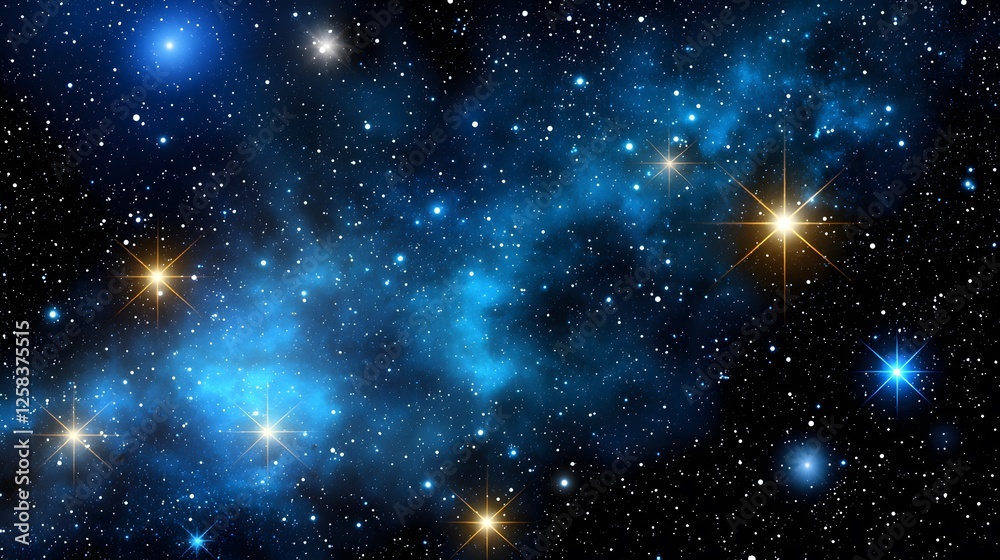 Fototapeta premium Cosmic Blue Nebula with Bright Stars in a Deep Space Scene