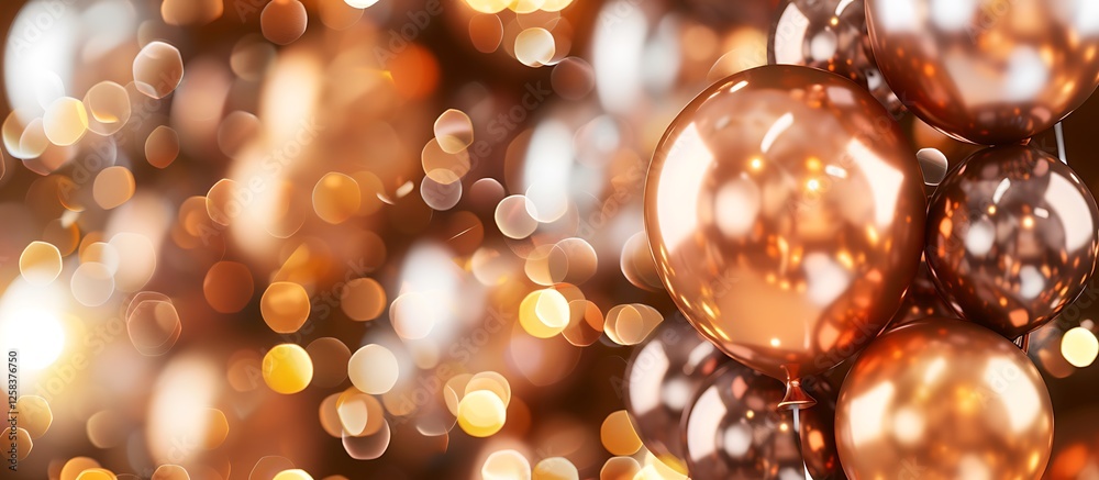 Metallic balloons in shades of copper and bronze, elegant bokeh light background, perfect for party decor. Metallic balloons in shades of copper and bronze, elegant bokeh light background, perfect for party decor.