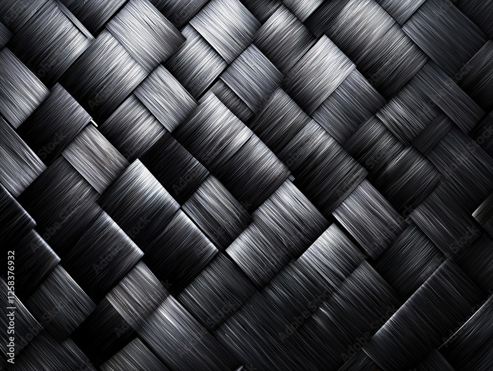 Fototapeta premium Woven textile art abstract design black weave pattern indoor close-up modern aesthetics for home decor