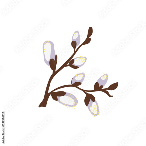 Willow branch with cats isolated on a white background, vector clipart