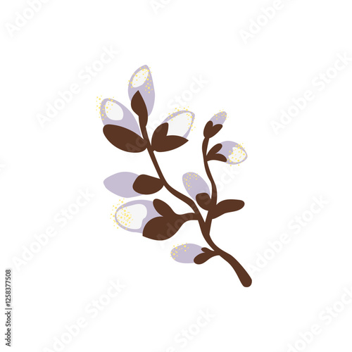 Willow branch with cats isolated on a white background, vector clipart