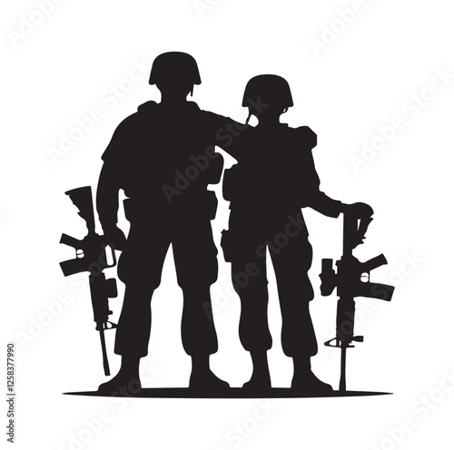 Army couple silhouette vector illustration