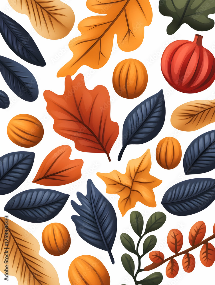 Obraz premium Autumn leaves and pumpkin fall background for Thanksgiving day cards, scrapbooking or printing