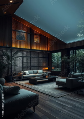 Obraz na płótnie Modern living room with natural elements bamboo house background beautiful bamboo asian seaport baltic sea antebellum w salonie