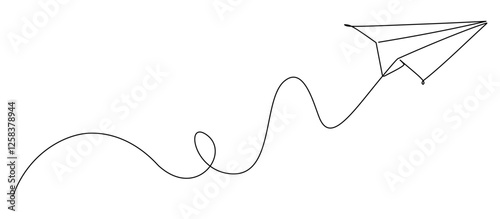 Paper airplane origami one line continous vector illustration