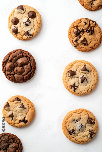 Baked cookies in marble background for food blog, recipe, dessert presentation or advertisement