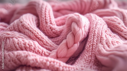 Cozy pink knitted blanket with textured pattern for warm interiors