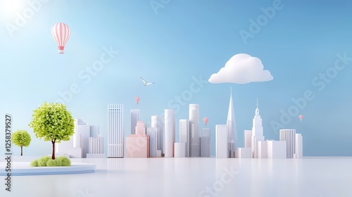 Wallpaper Mural A simple modern cityscape with blue skies and clear air, showcasing an atmosphere of health and cleanliness. Torontodigital.ca