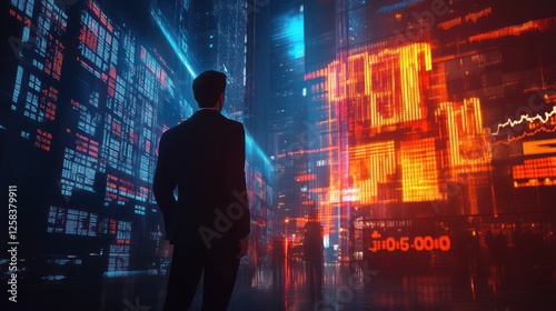 Wallpaper Mural Businessman in futuristic city with data visualizations. Torontodigital.ca