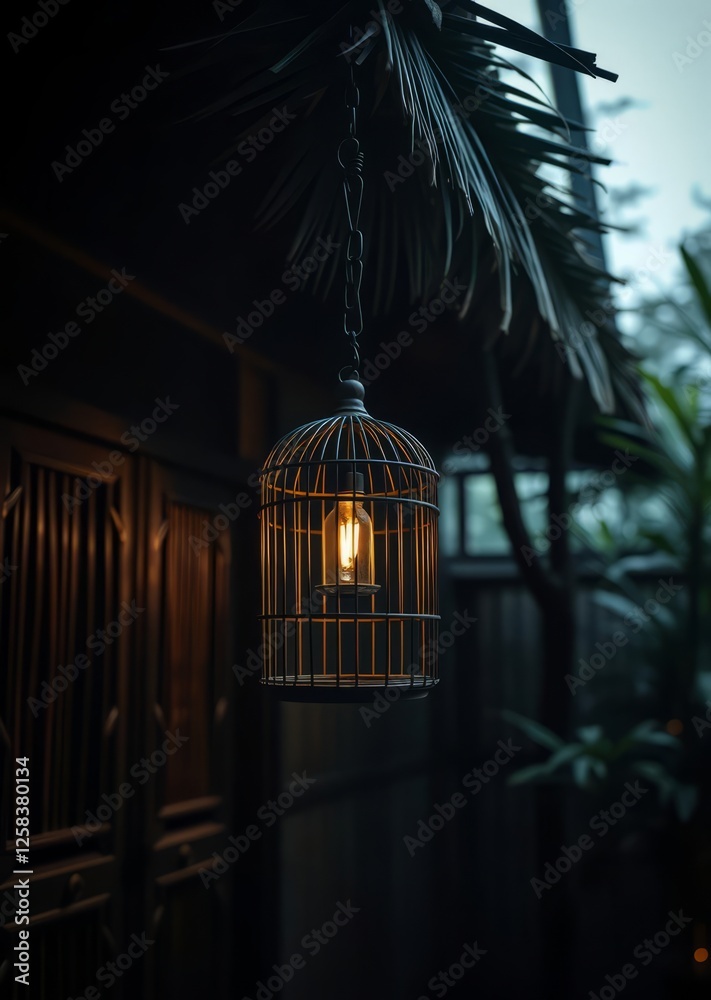 A traditional small bird cage hangs in front of the house bamboo house background beautiful bamboo asian seaport baltic sea antebellum