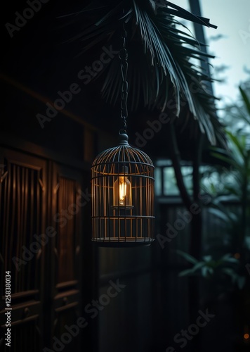 Obraz na płótnie A traditional small bird cage hangs in front of the house bamboo house background beautiful bamboo asian seaport baltic sea antebellum w salonie