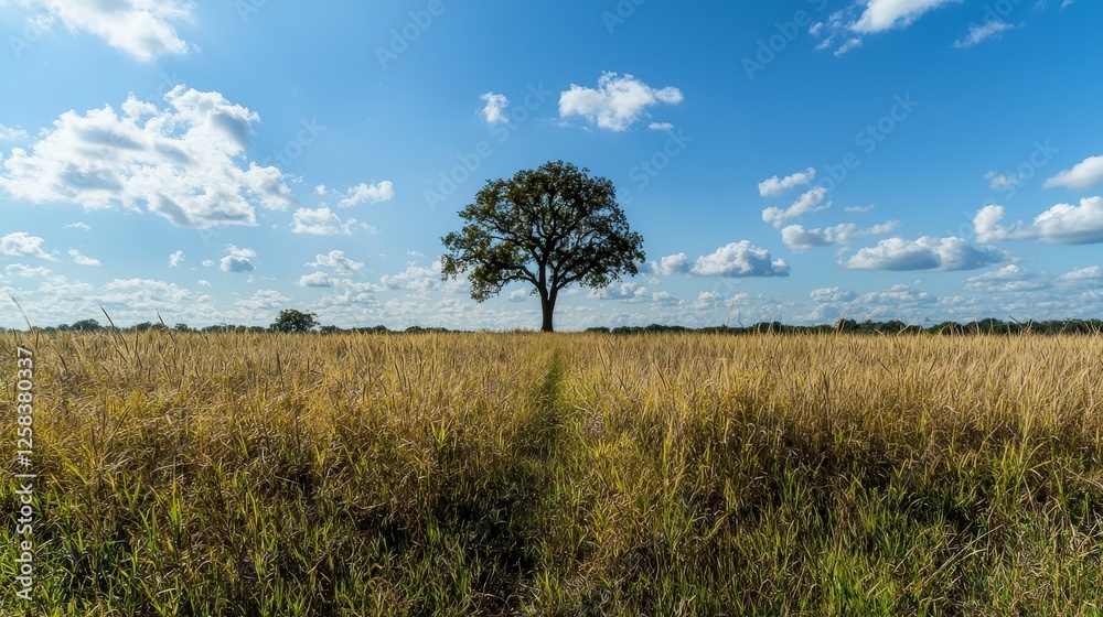 Vast sunlit meadow with lone tree beautiful landscape photography nature open space serene view tranquil concept Vast sunlit meadow with lone tree beautiful landscape photography nature open space serene view tranquil concept
