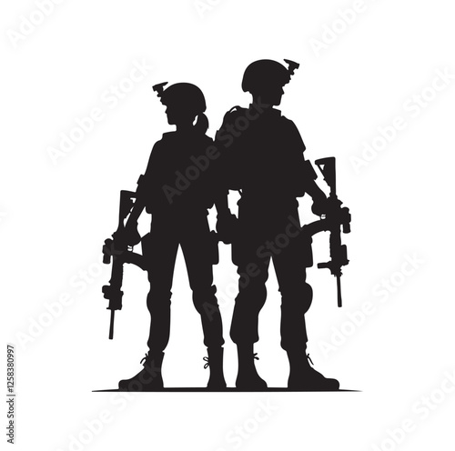 Army couple silhouette vector illustration