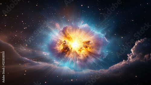 Wallpaper Mural A surreal, colorful nebula glowing with rich shades of teal, orange, and violet, surrounded by shimmering stars and wisps of cloud, offering a breathtaking celestial atmosphere. Torontodigital.ca