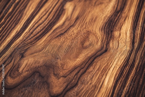 Close-up of rich, dark brown wood grain texture with swirling patterns.