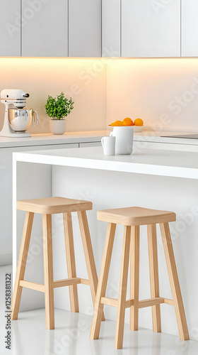 Wallpaper Mural Bright kitchen interior with wooden stools and modern appliances, home design for cooking Torontodigital.ca