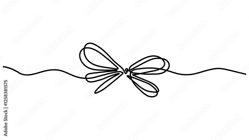Obraz premium Continuous line drawing of decorative ribbon bow. editable line., Festive bow-knot minimalist black linear design isolated Vector illustration