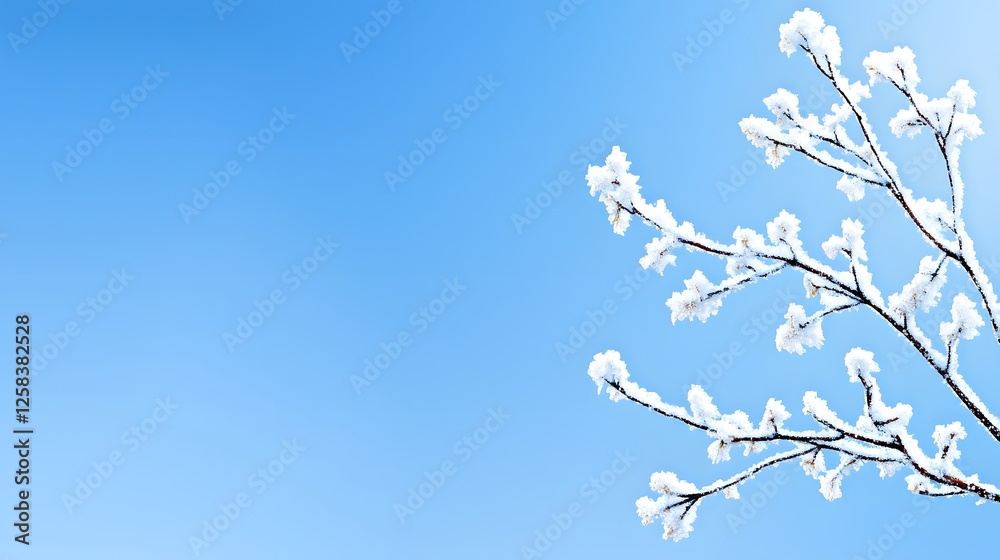 Snow-Covered Tree Branch Against Bright Blue Winter Sky Background Snow-Covered Tree Branch Against Bright Blue Winter Sky Background