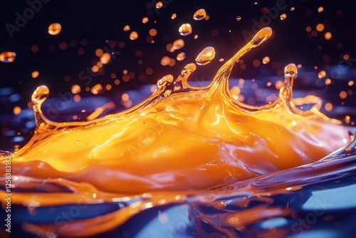 A close-up of an orange juice splash, capturing the vibrant color and fluidity in high definition.