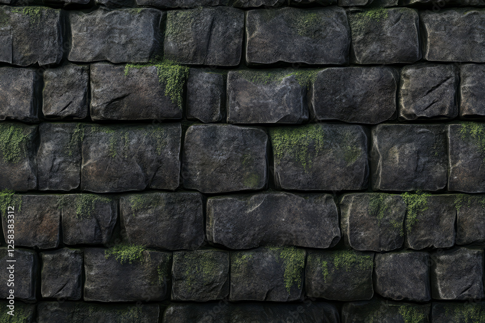 Naklejka premium Highly detailed moss-covered stone wall texture, aged and rustic, lush and earthy.